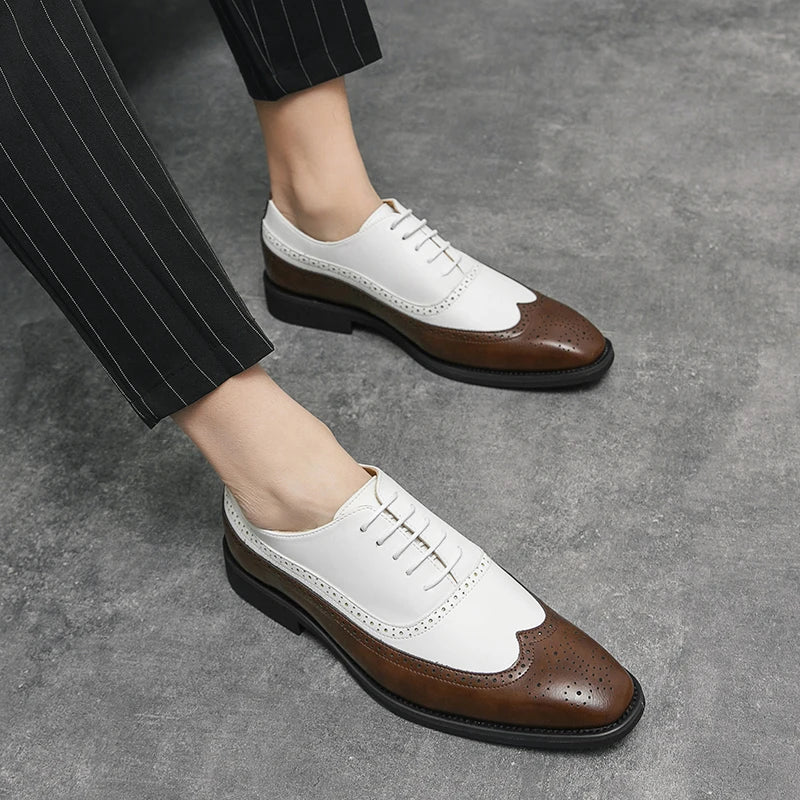 Richelieu Oxford Bicolore Homme Bout Fleuri Wingtip Mariage Business EU 38-46 – CLEVI Paris