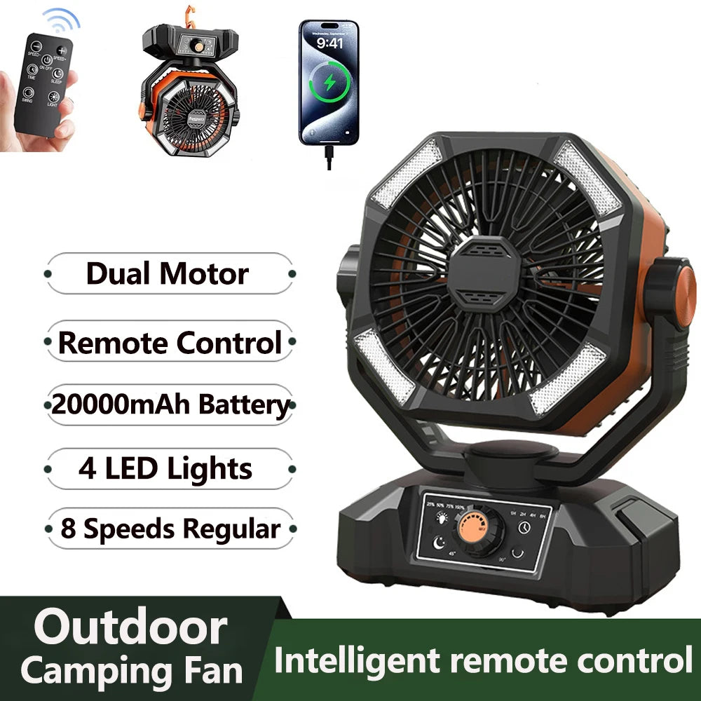 Ventilateur de camping rechargeable 8 vitesses LED – CLEVI Paris