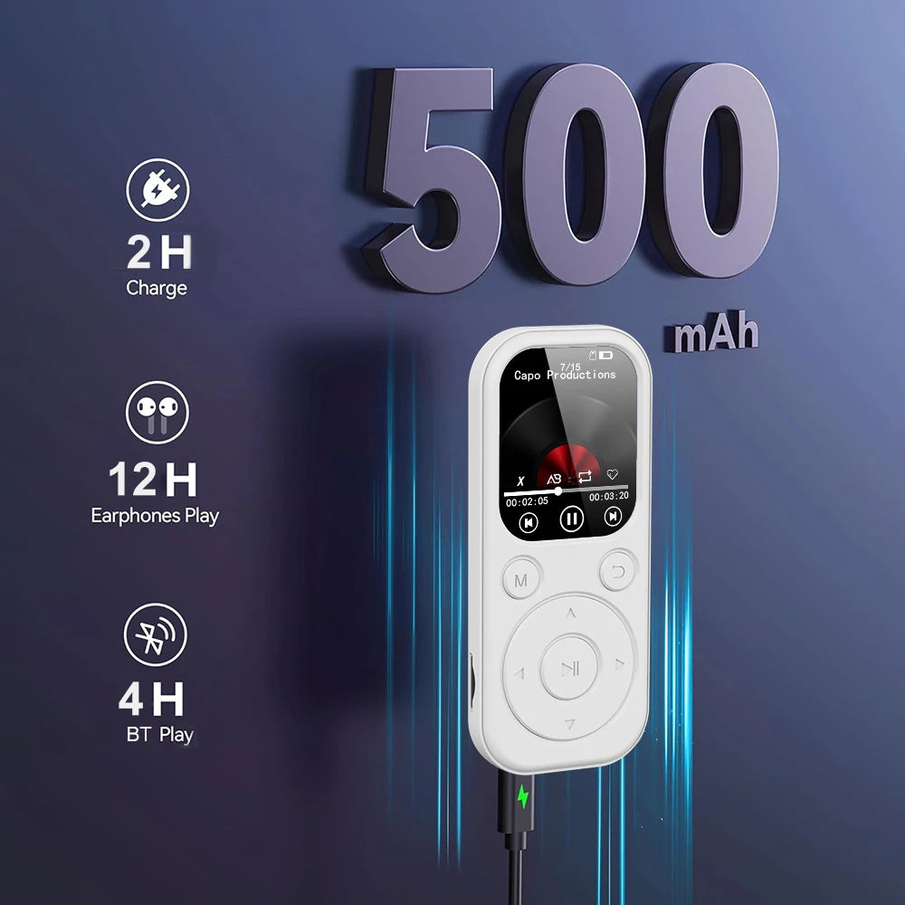 Lecteur MP3 Slim 1,8" Bluetooth 5.4 – Walkman Portable, Radio FM, Enregistreur, Lecture E-Book – CLEVI Paris