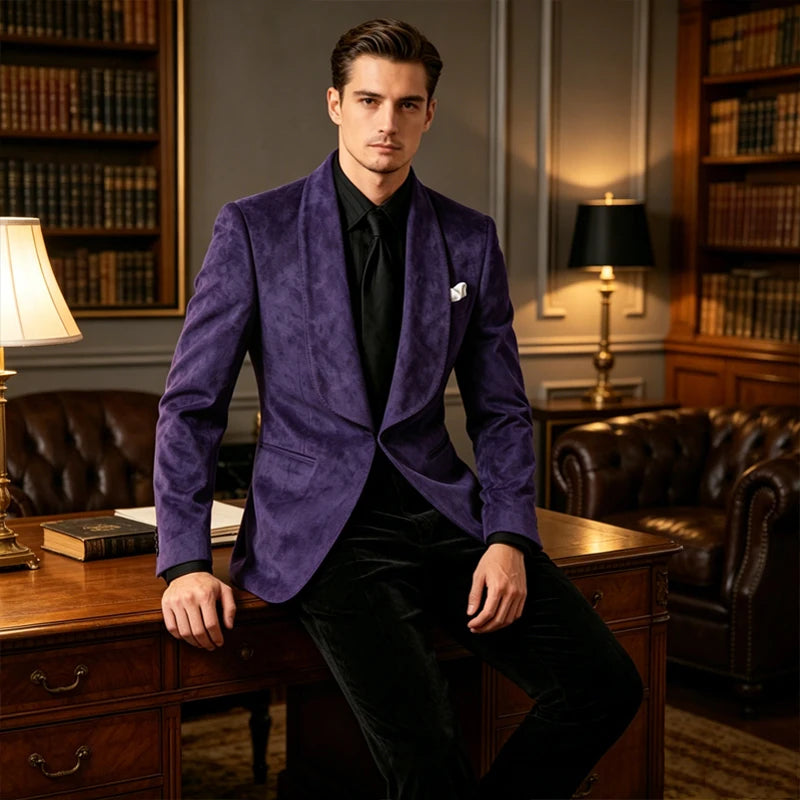 Blazer homme effet suédé 1 bouton à col châle – CLEVI Paris