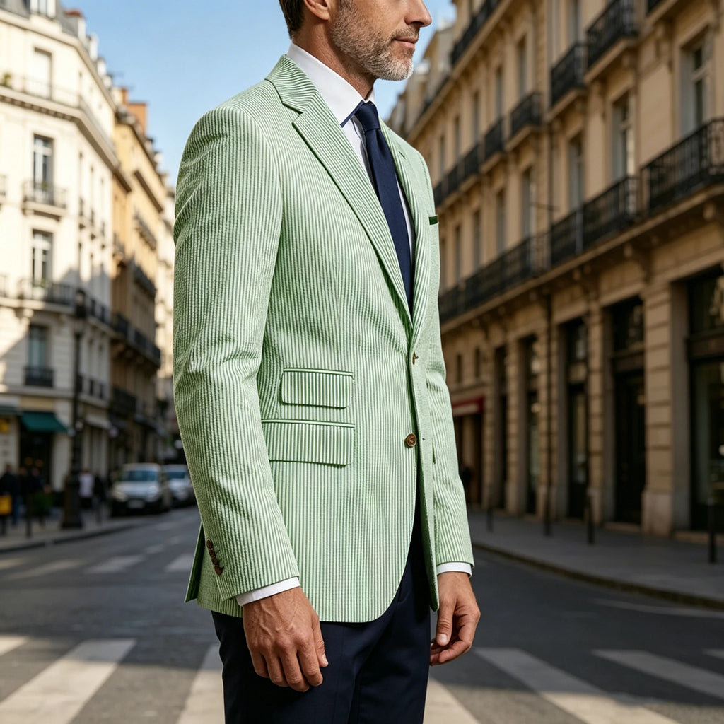 Blazer homme rayé en seersucker – CLEVI Paris