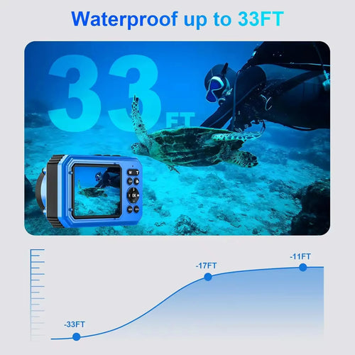 Appareil Photo Sous-Marin 4K 64MP AMORUS – Étanche 10m, Double Écran IPS, Autofocus, Flottant, Snorkeling & Plongée – CLEVI Paris
