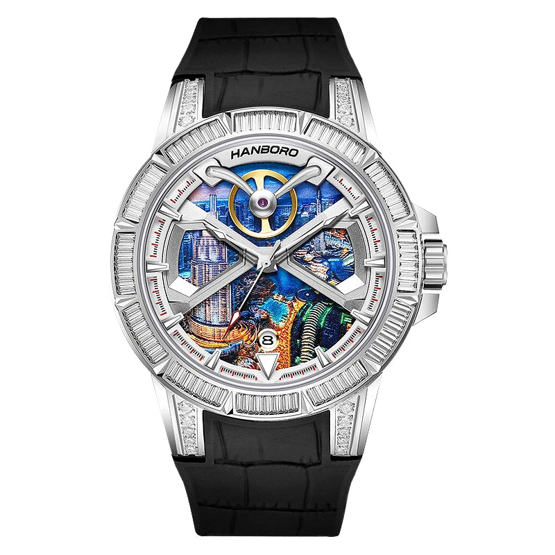 Montre Homme Automatique Collection Dubai Diamants Cadran Givré Hanboro 841 – CLEVI Paris
