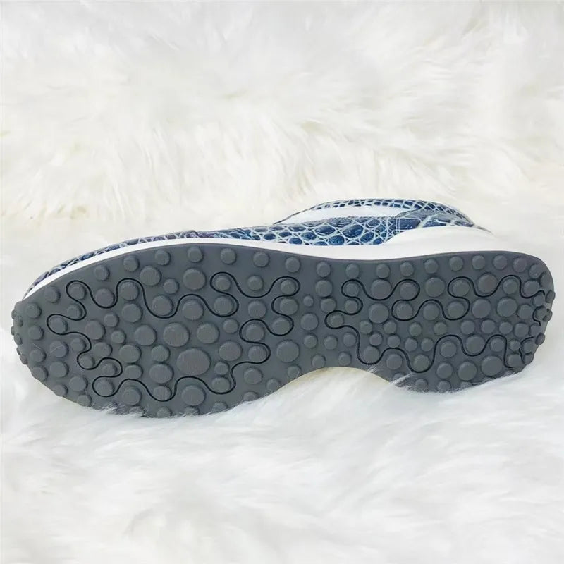 Sneakers Cuir Crocodile Homme Bicolore Blanc Bleu – CLEVI Paris