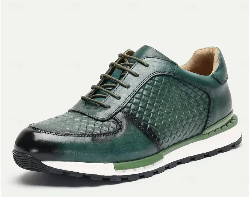 Sneakers Cuir Véritable Homme Luxe – Motif Tressé, Lacets – CLEVI Paris