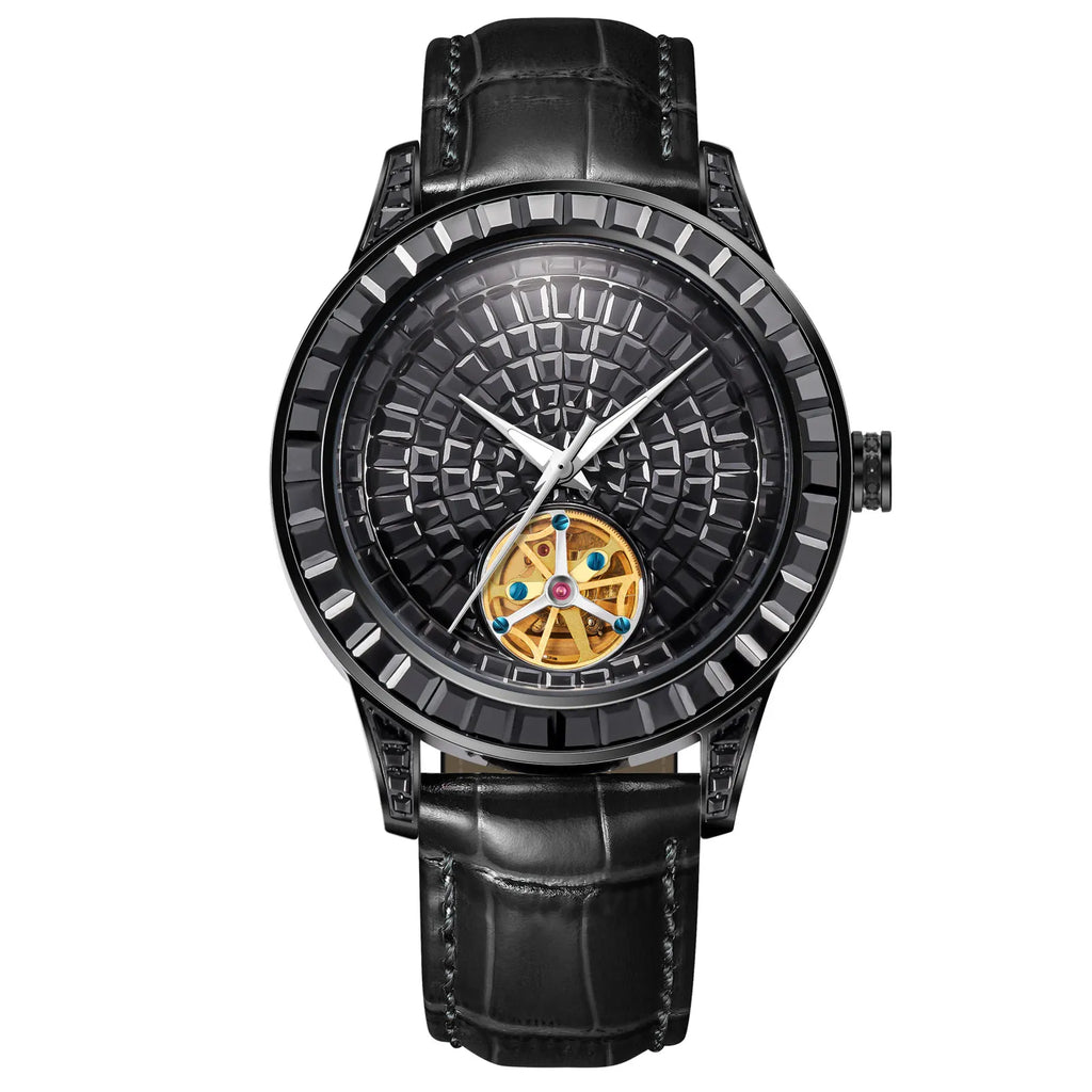 Montre HAEMMER 5037 – Tourbillon Automatique, Cadran Diamant, Bracelet Cuir, Verre Hardlex, Étanche 3 ATM – CLEVI Paris