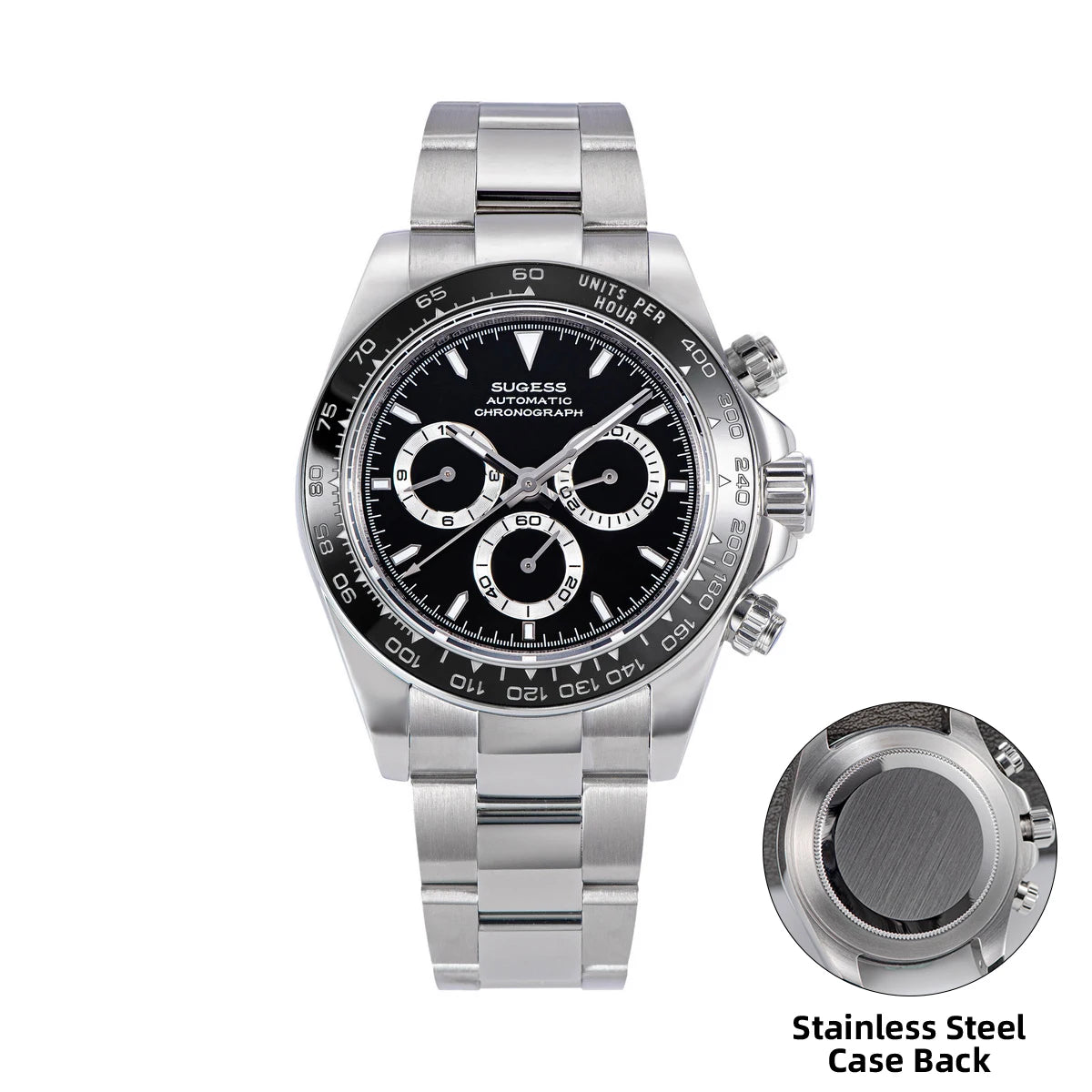 SUGESS Montre Automatique Homme Chronographe Peacock SL-4801 Saphir Acier 39mm 50m – CLEVI Paris