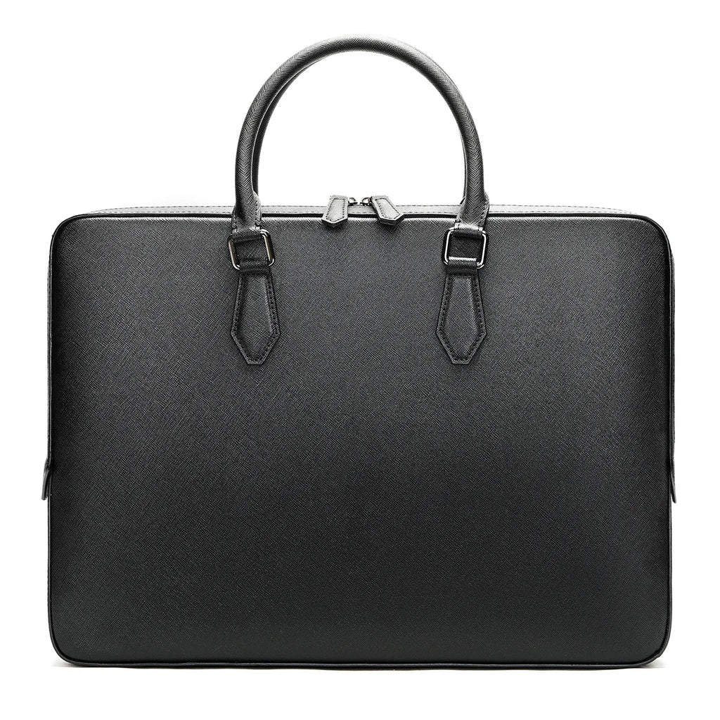 Serviette Homme Cuir Vache Motif Croisé Minimaliste Laptop – CLEVI Paris