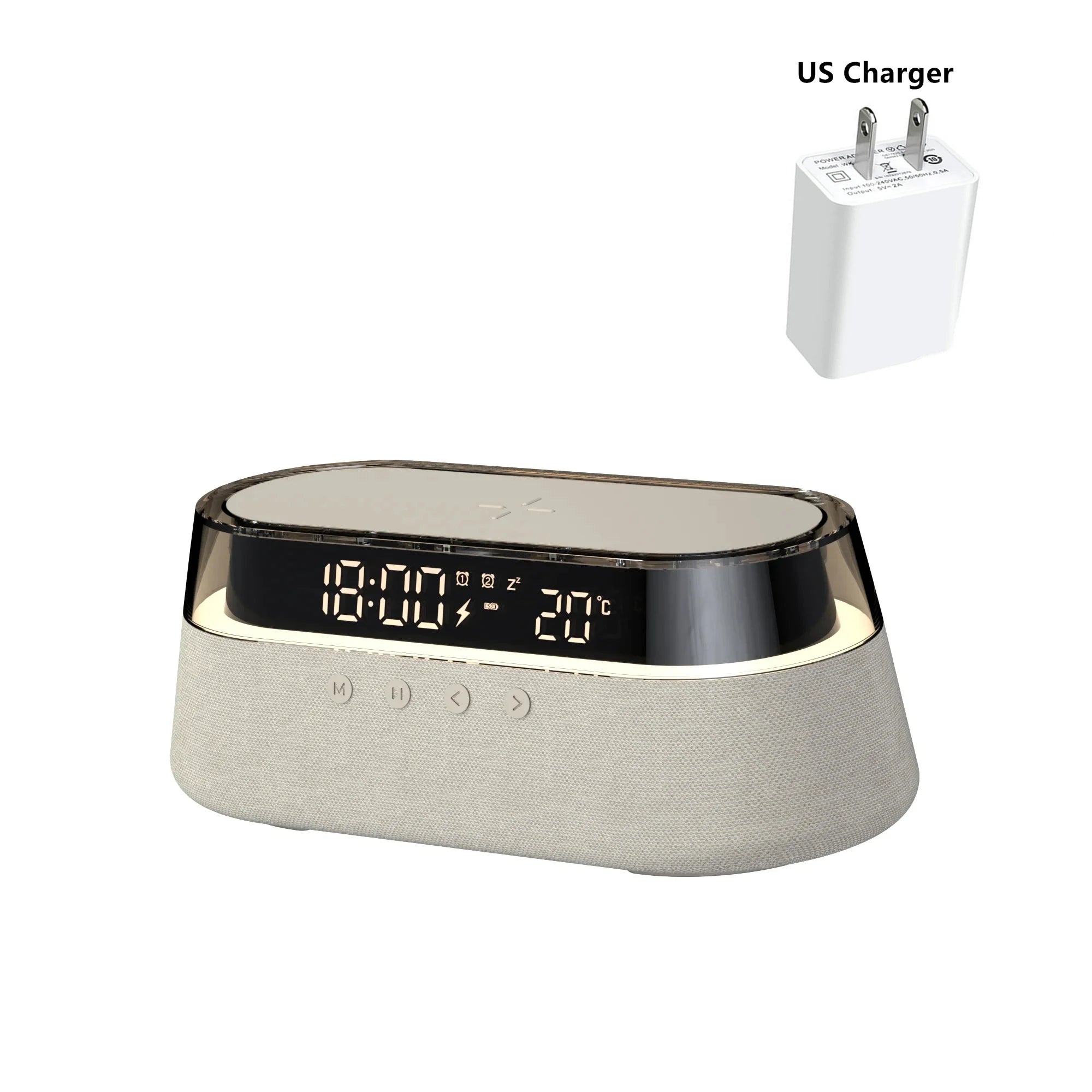 Réveil Intelligent 6-en-1 Chargeur Sans Fil 15W Enceinte Bluetooth Radio FM LED RGB – CLEVI Paris