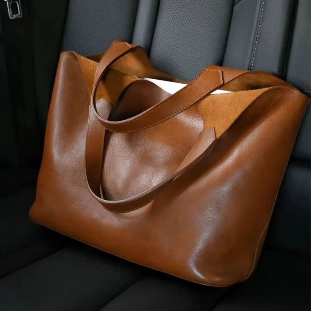Tote Bag PU Souple Femme Aisselle Grande Capacité 30x12x29cm Marron – CLEVI Paris