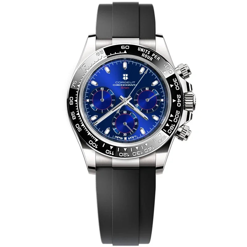 Montre Chronographe Homme Corgeut 9002 Quartz VK63 Saphir 100m Silicone – CLEVI Paris