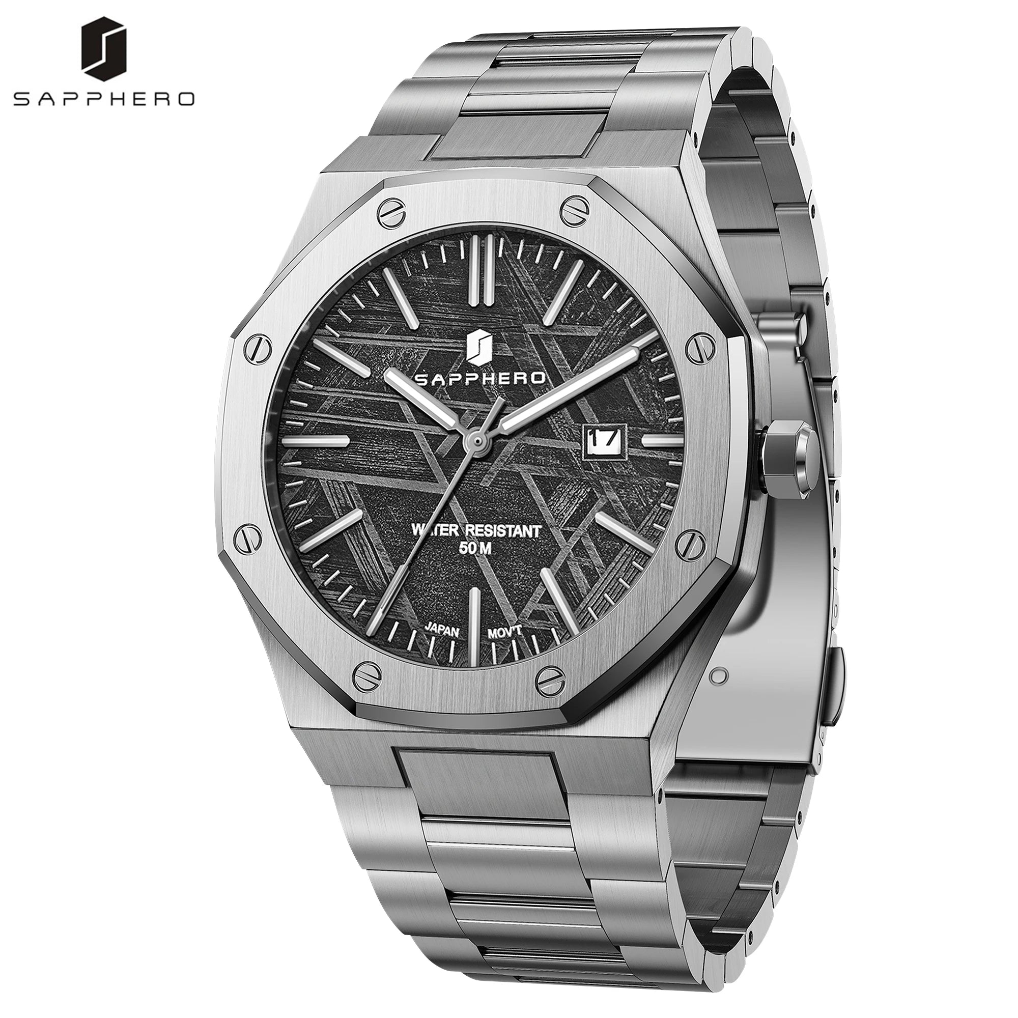 Montre SAPPHERO SO2110 – Quartz Seiko TMI PC32, Acier 316L, Cadran Octogonal, Date, Aiguilles Lumineuses, Étanche 5 ATM – CLEVI Paris