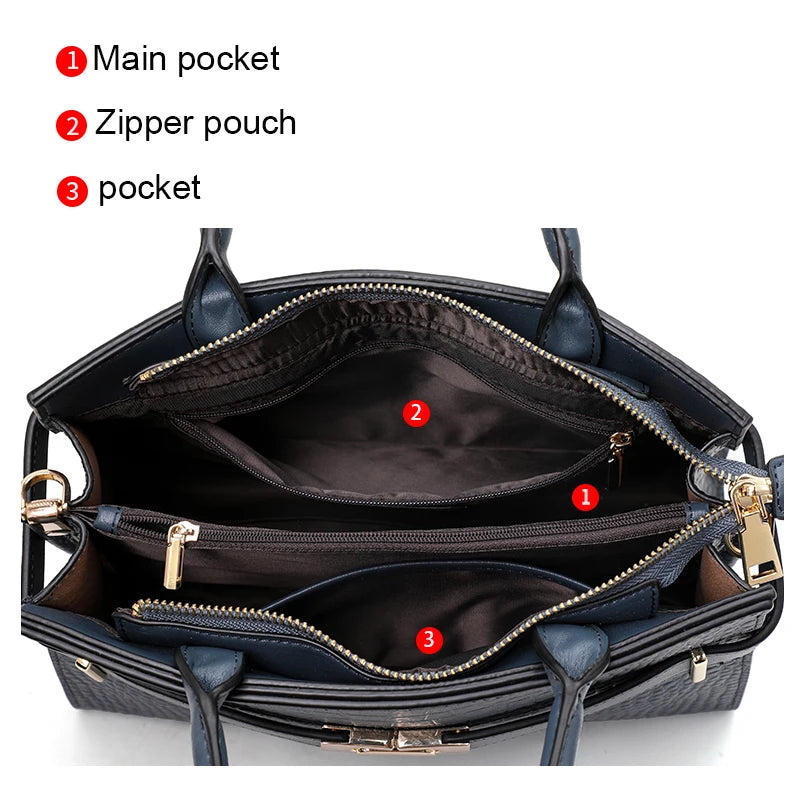 Sac à Main Femme Cuir Véritable – Motif Crocodile | Foulard Soie | Port Épaule & Bandoulière