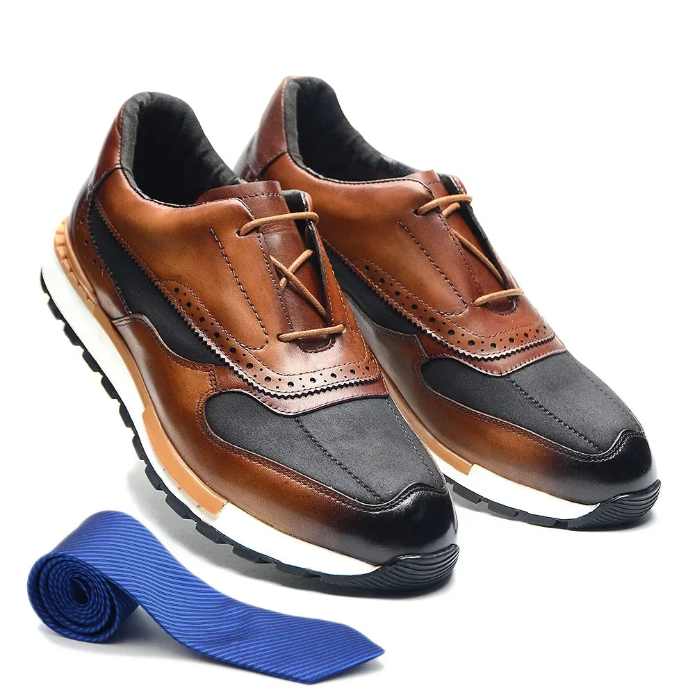 Sneakers Brogue Homme Cuir Véritable & Tissu Lacets Oxford Casual XEBOS – CLEVI Paris
