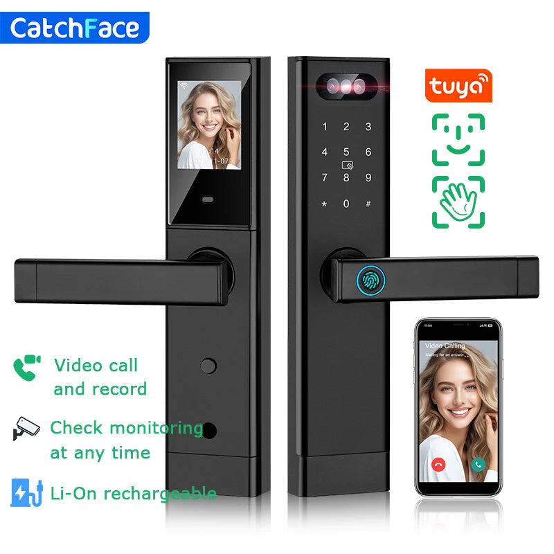 Serrure Connectée Catchface – Reconnaissance Faciale, Caméra, Écran, Tuya WiFi, 7 Modes