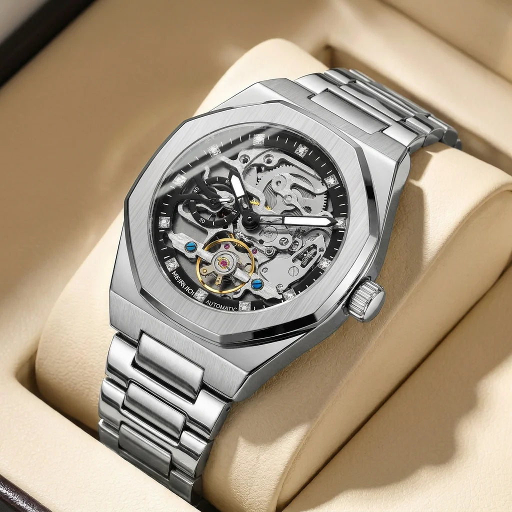 Montre Automatique Homme Tourbillon Vintage Chiffres Romains Silicone 40mm – CLEVI Paris