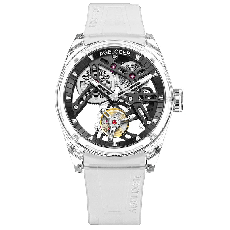 Montre Homme Flying Tourbillon Édition Limitée 299ex Boîtier Cristal Transparent Agelocer Ice Never Melts 2.0 – CLEVI Paris