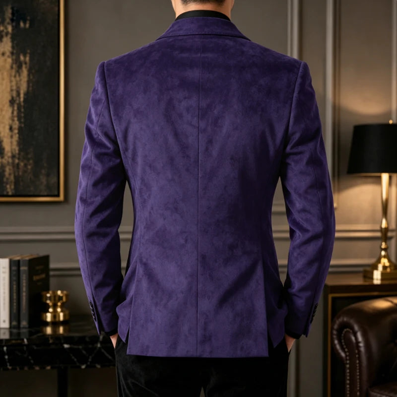 Blazer homme effet suédé 1 bouton à col châle – CLEVI Paris