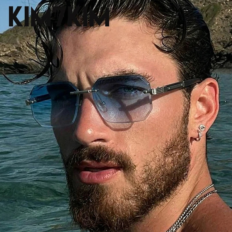 Lunettes de Soleil Sans Monture Rectangulaires Homme – Style Punk Vintage Géométrique Verres Dégradés UV400 – CLEVI Paris