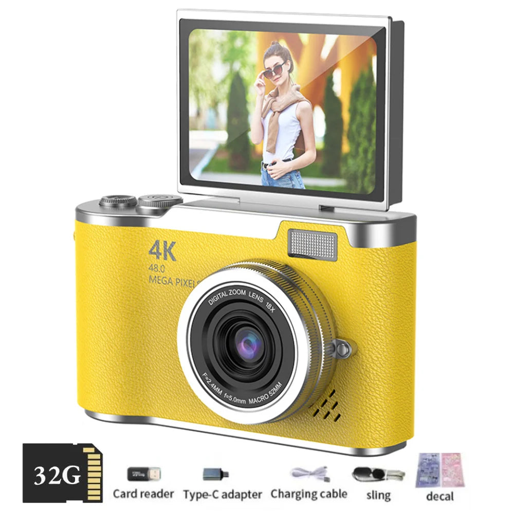 Appareil Photo Numérique CCD 48MP 4K Zoom 8x Écran Selfie 180° | Filtres Beauté Cadeau