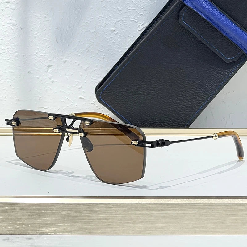 Lunettes de Soleil Sans Monture Double Bridge UV400 – Carrées, Alliage, Unisexe – CLEVI Paris