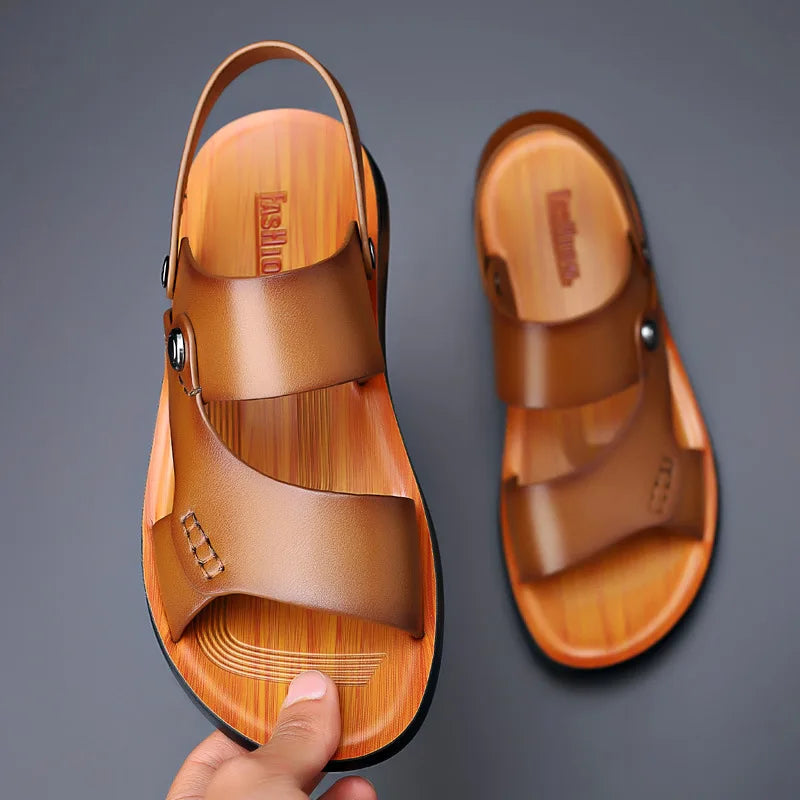 Sandales Cuir Véritable Homme Movechain | Style Britannique Rétro | Semelle Antidérapante | Été Casual – CLEVI Paris