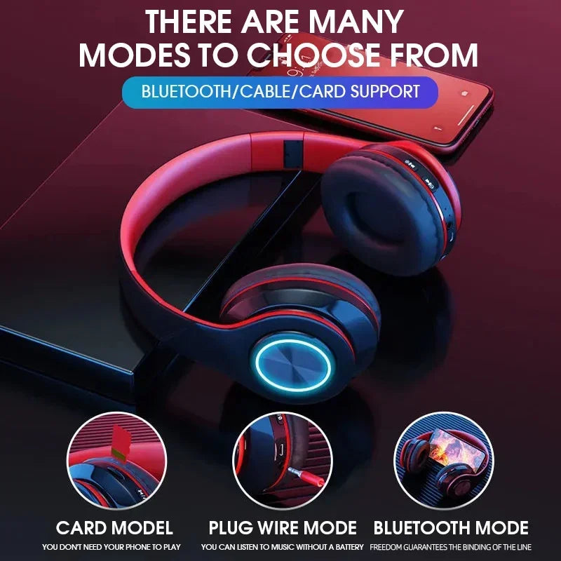 Casque Bluetooth Pliable Vghoqget – ANC, Micro, LED RGB, TF/FM, Filaire & Sans Fil, 8H