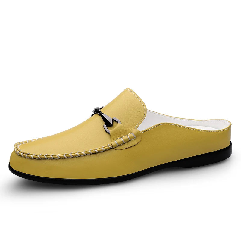 Mules Homme Cuir Véritable Slip-On Respirantes | Noir, Jaune, Blanc – CLEVI Paris