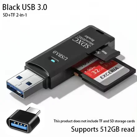 Lecteur de Carte Mémoire 2-en-1 USB 3.0 & Type-C – TF/SD Haute Vitesse, Compact & Certifié CE/RoHS – CLEVI Paris