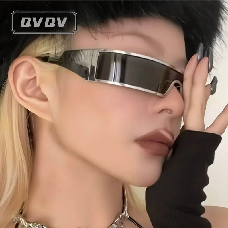 Lunettes de Soleil Steampunk QVQV – Monture Rectangulaire Y2K Unisexe