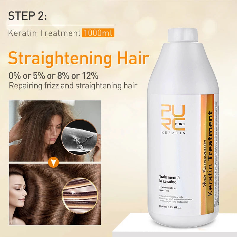 Gamme Kératine Brésilienne PURC 1000ml | Shampoing, Soin & Traitement | Lots 2 ou 3 Pièces – CLEVI Paris