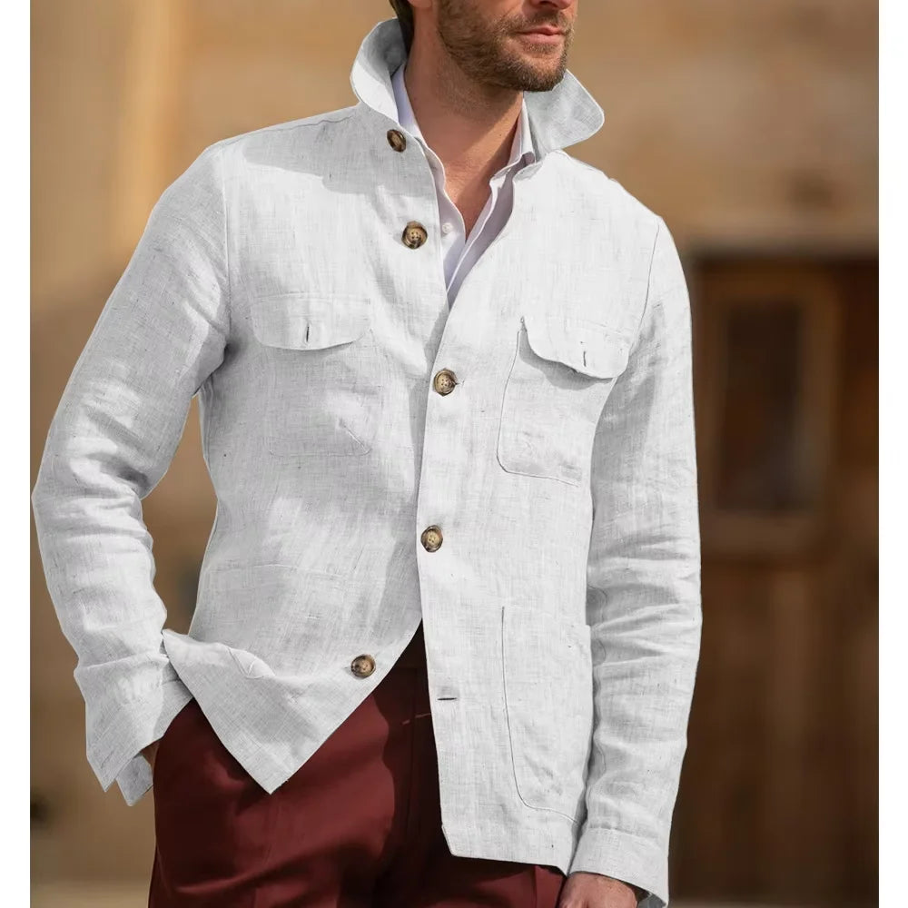 Veste Safari Lin Homme Col Montant – CLEVI Paris