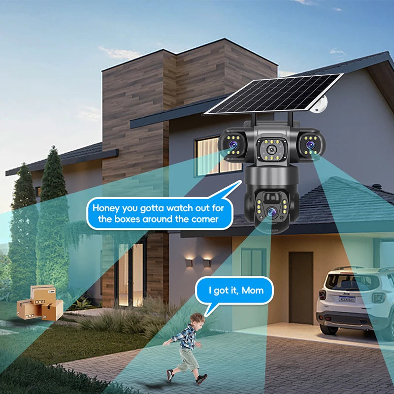Caméra de Surveillance V380 Pro 4G Solaire 15MP 3 Objectifs PTZ Vision Nocturne – CLEVI Paris