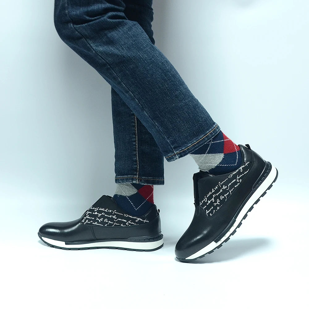 Oxford Homme Cuir Véritable | Sneaker Classique Imprimé Lettres Noir