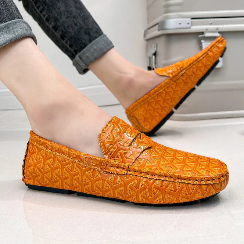 Mocassins Homme Cuir Fendu Slip-On | Orange, Or, Gris, Vert, Noir – CLEVI Paris