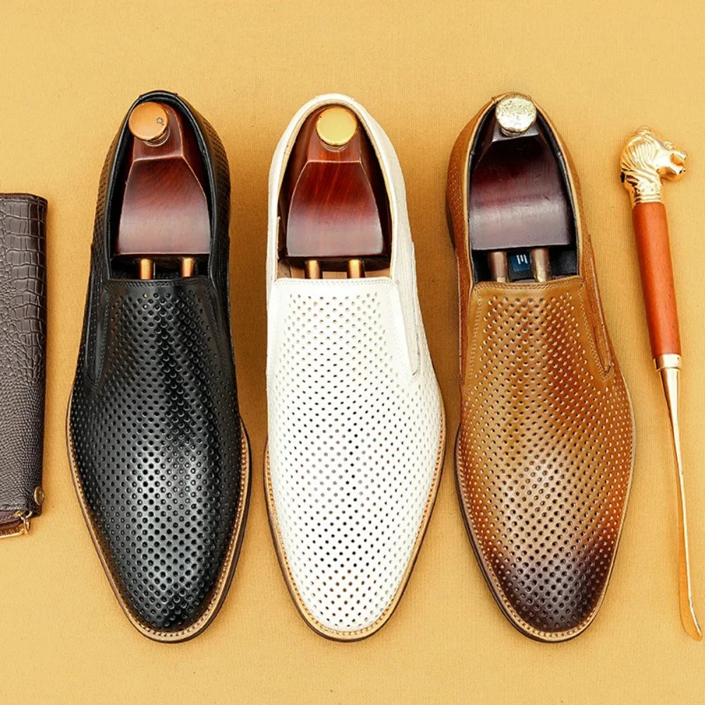 Mocassins Homme Cuir Vache Ajouré Slip-On Bout Rond Semelle Souple Respirant Style Britannique EU 37-46 ASTON M.JAZZ – CLEVI Paris