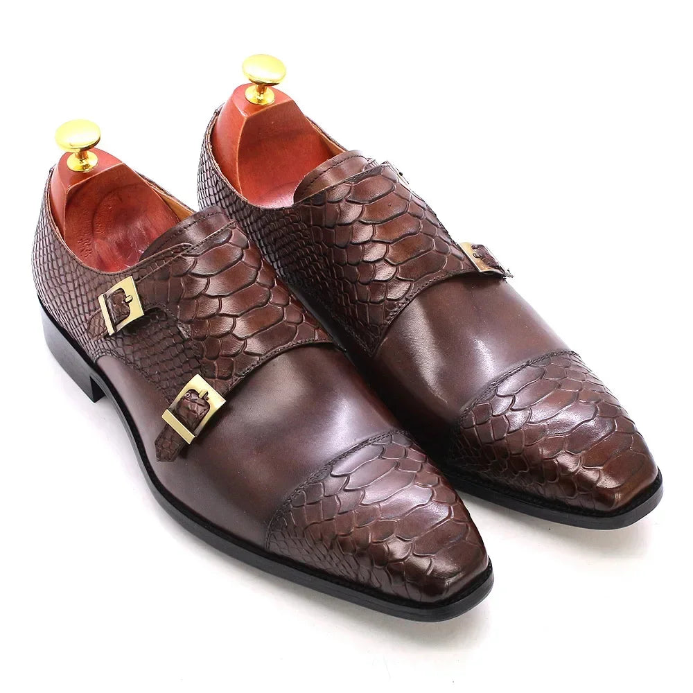 Chaussures Habillées Homme Cuir Véritable Felix Chu – Monk Strap Double Boucle Imprimé Python – CLEVI Paris