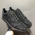 Sneakers Basses Luxe Homme Cuir Glitter Noir Semelle Rouge – CLEVI Paris