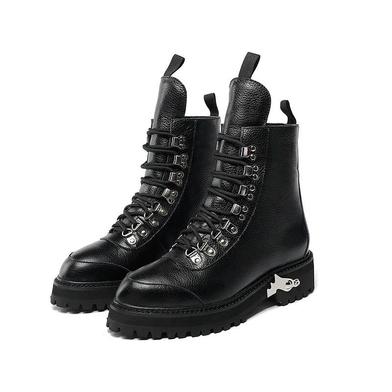 Bottines Femme Cuir Véritable & Laine Vraie – Semelle Épaisse, Lacets, Style Moto | Hiver