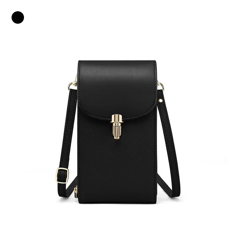 Sac Bandoulière Femme en Cuir Véritable – 8 Compartiments Carte, Poche Zippée