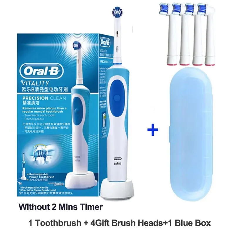 Brosse à Dents Électrique Oral-B D12 – Vibration Rotatoire 2D, IPX7, Minuterie 2 min – 4 Têtes Offertes