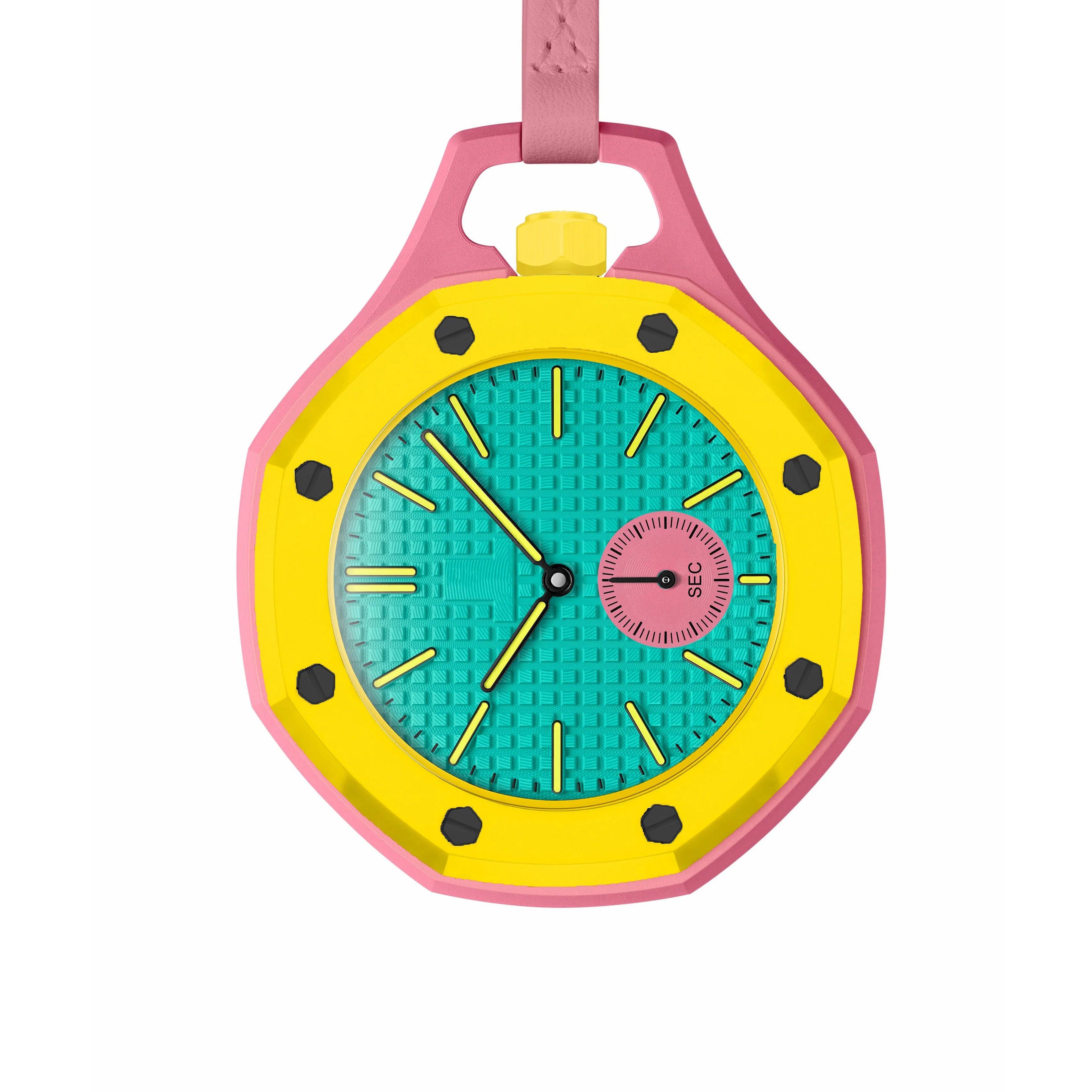Montre Quartz Boîtier Octogonal Unisexe Bracelet Cuir Multicolore – CLEVI Paris