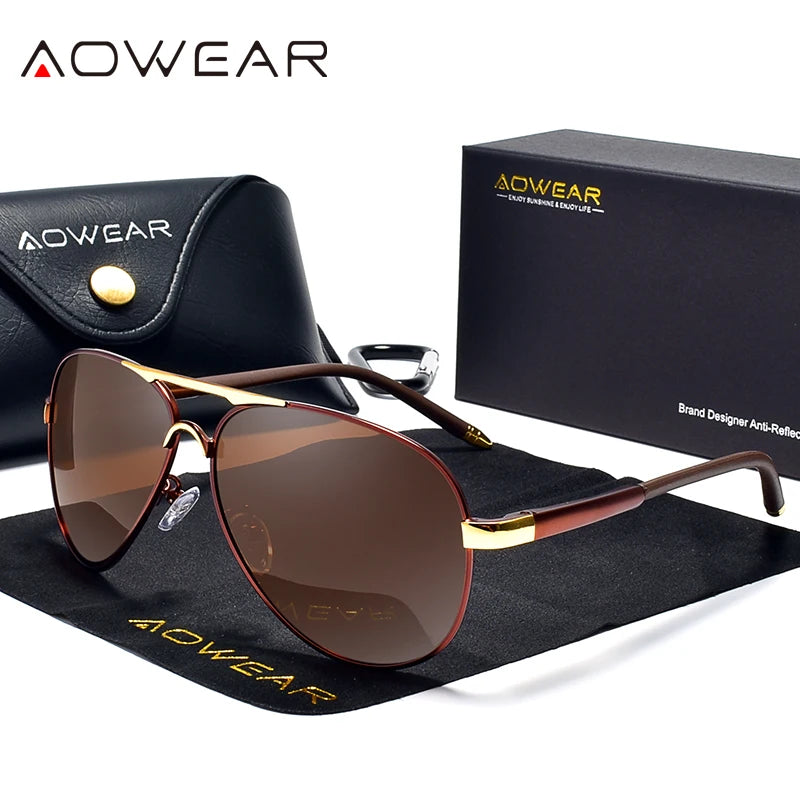 Lunettes de Soleil Aviateur Homme – Polarisées UV400 | AOWEAR | Style Pilote