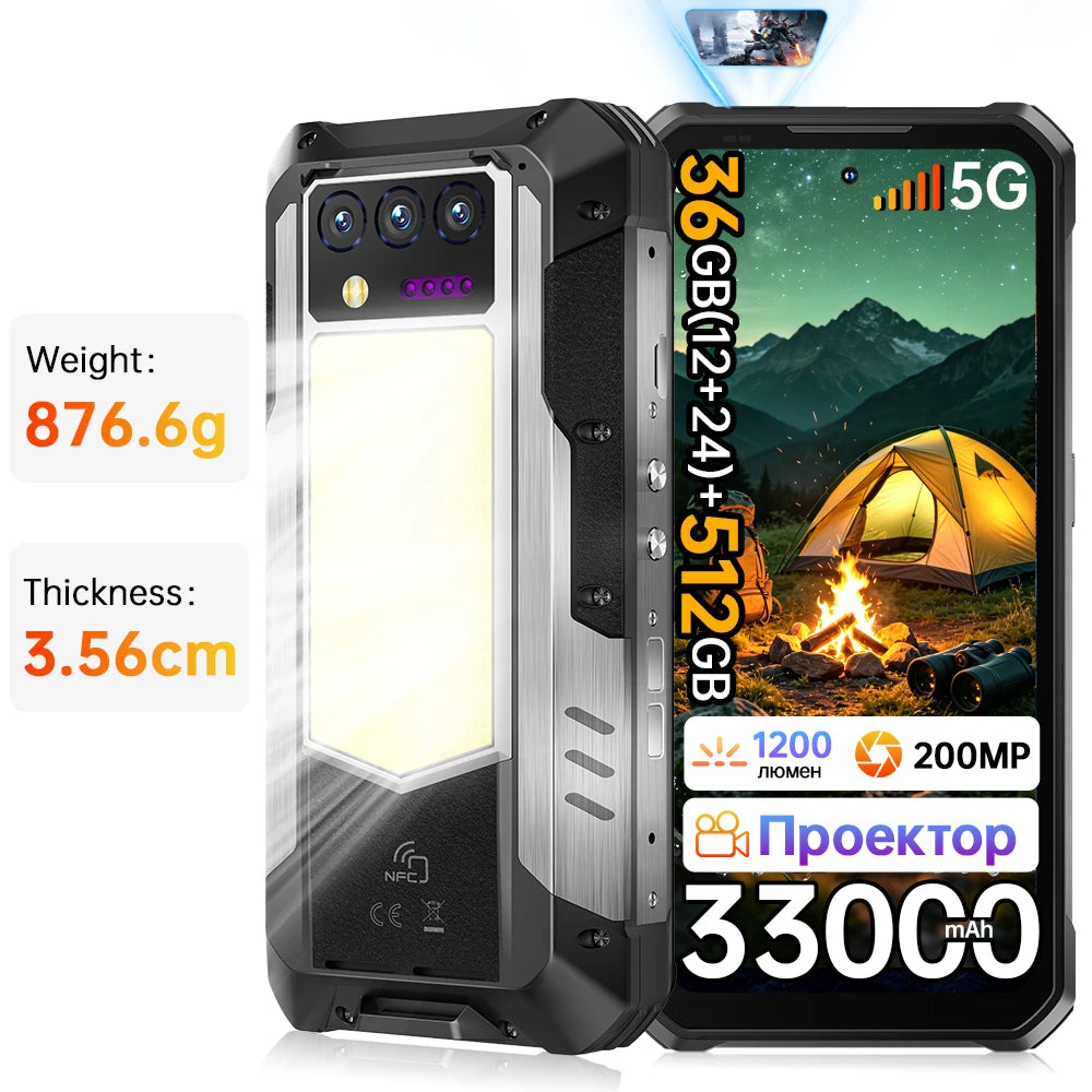 Smartphone Robuste OUKITEL WP100 TITAN – 33000mAh, 200MP, Projecteur Laser, 5G, Android 14 – CLEVI Paris
