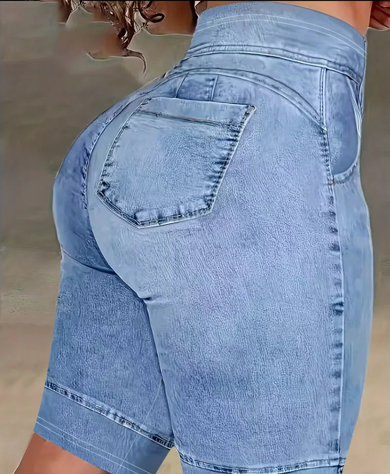 Short Effet Legging Femme Imprimé Jean Taille Haute Stretch Casual – CLEVI Paris