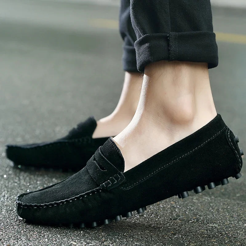 Mocassins Homme Cuir Suède Véritable – Chaussures Casual Conduite Slip-On