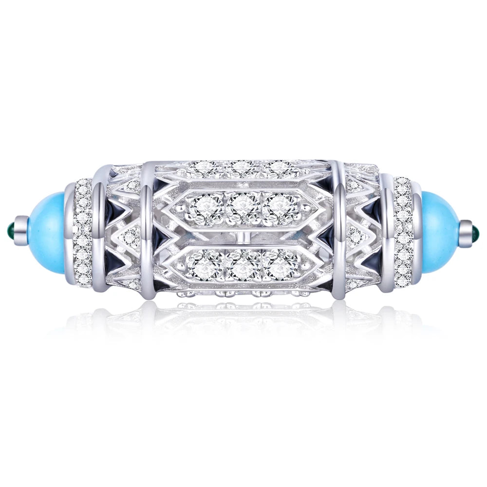 Bague Alliance Saphir Lab & Turquoise | Diamant Haute Carbone Argent 925 – CLEVI Paris