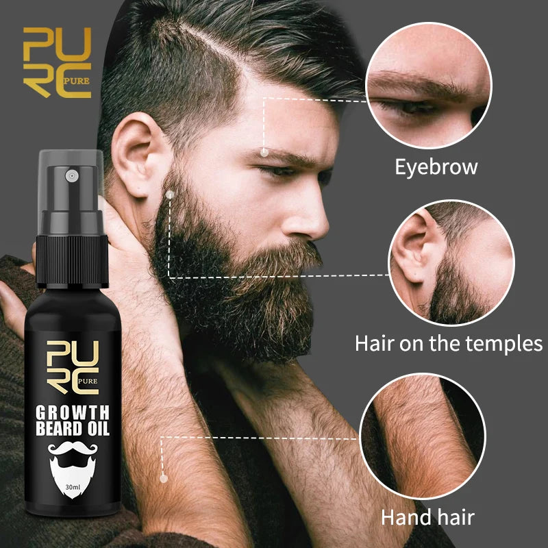 Huile de Croissance Barbe PURC | Stimule les Follicules, Barbe Plus Fournie & Douce | 30ml Homme – CLEVI Paris