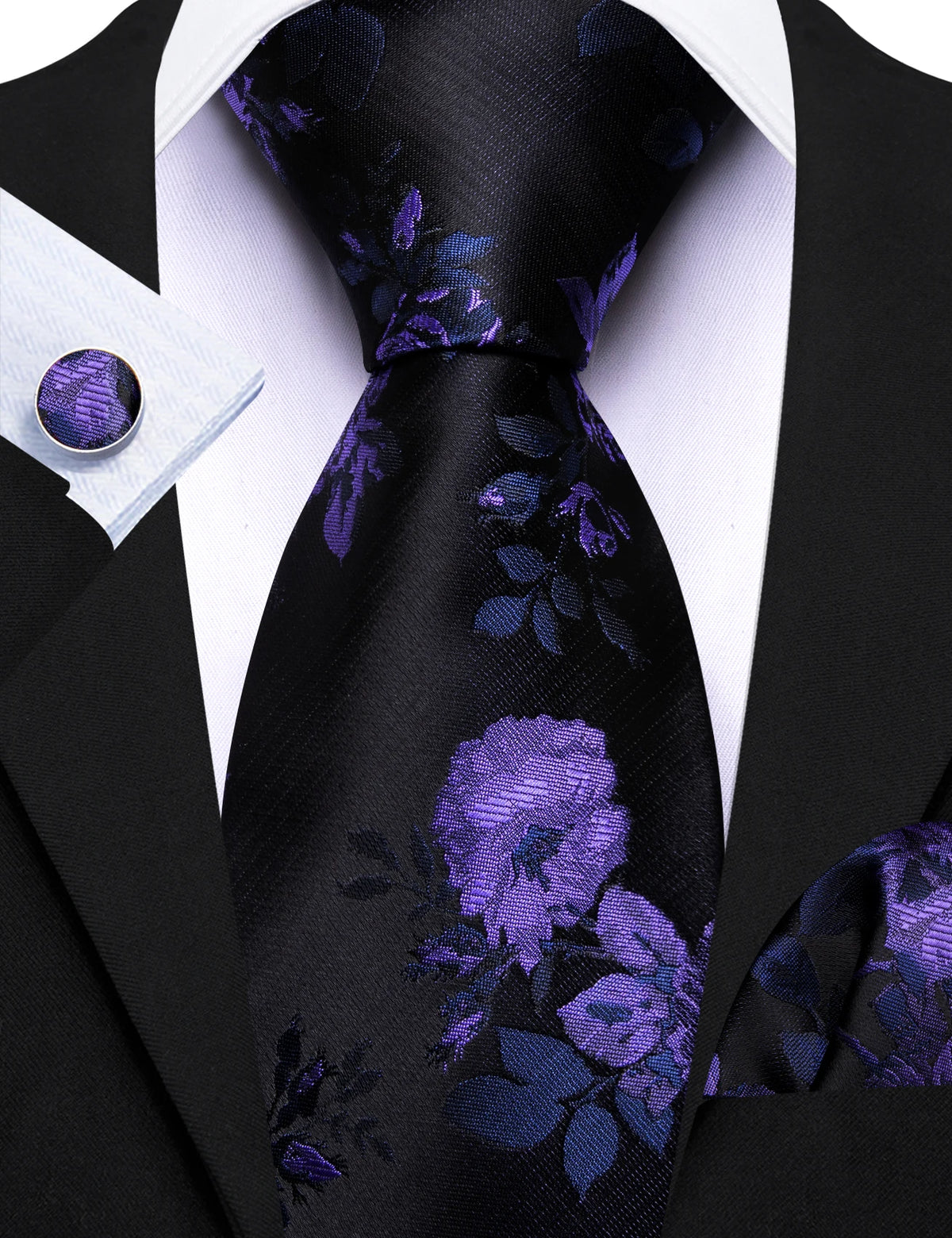 Ensemble cravate homme 3 pièces jacquard floral – CLEVI Paris