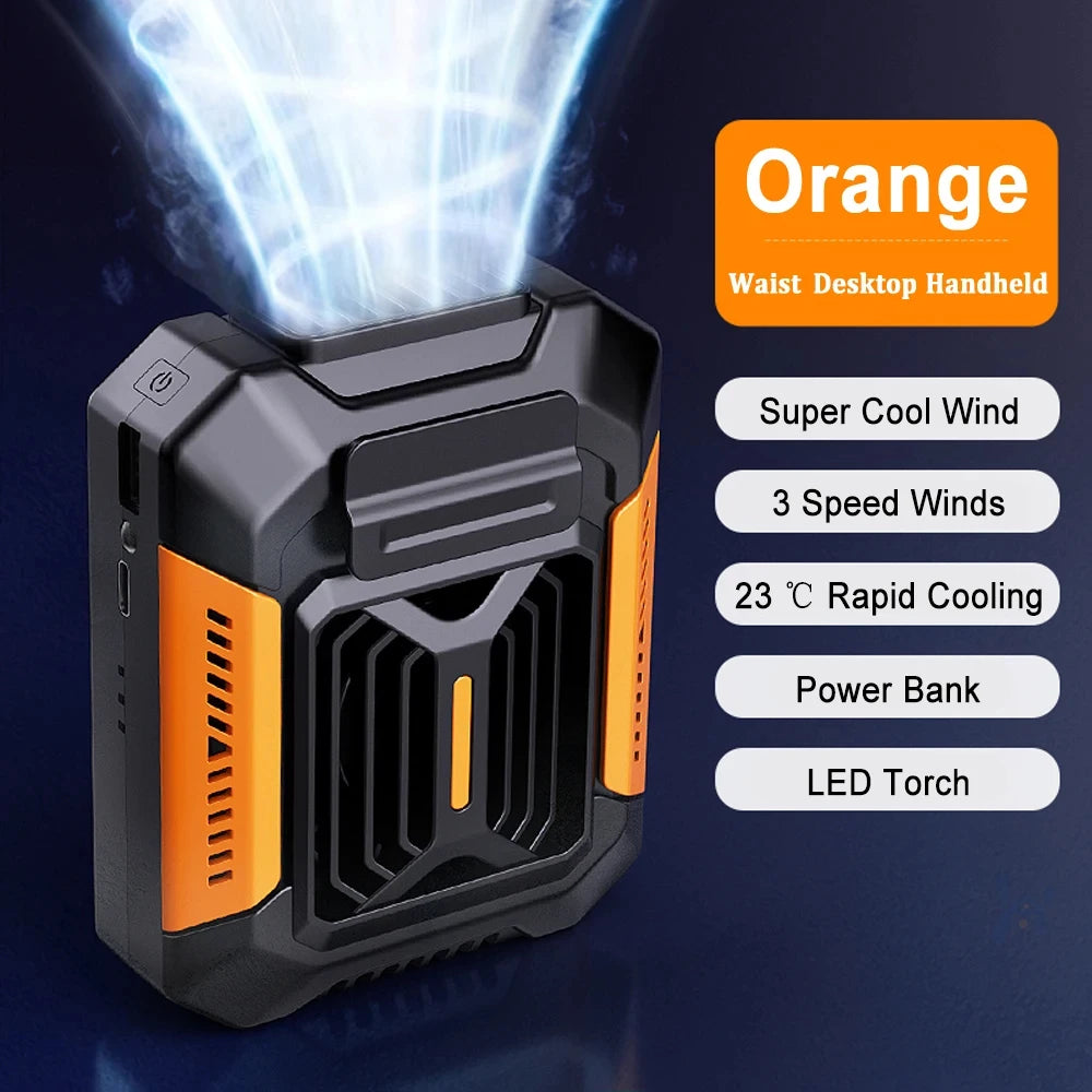 Ventilateur Portable Ceinture – Power Bank & Lampe Torche Intégrés